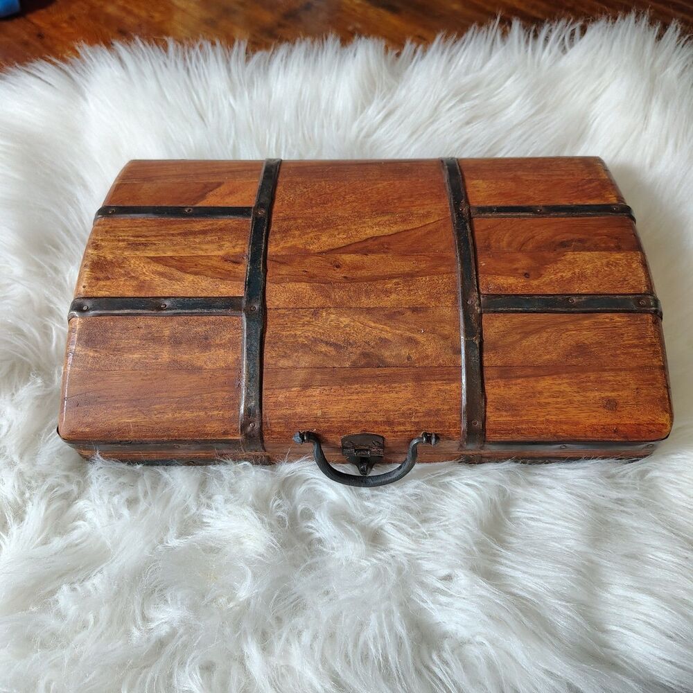 Antique Wooden / Metal trim Dome Top Suitcase.